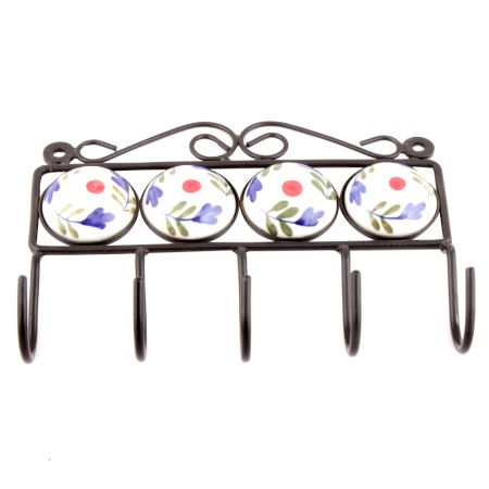 White Ceramic Floral Tiles Hooks